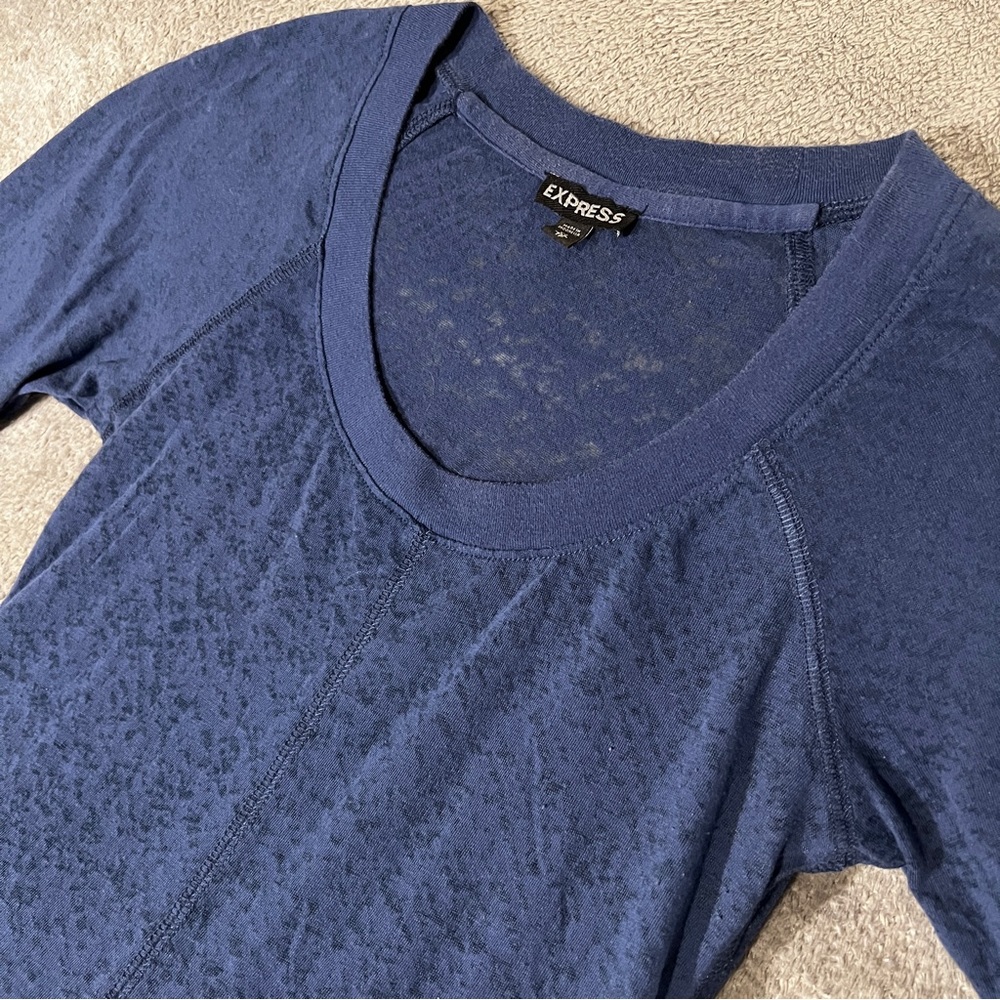 Express XS sheer 3/4 sleeve knit top (blue)